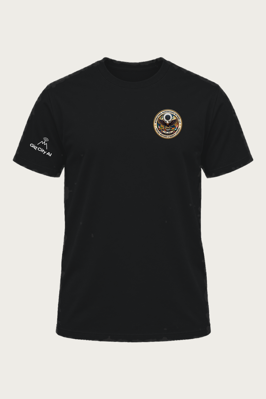 St. Patty's Shamrock Shootout T-shirt front with IMN chest seal