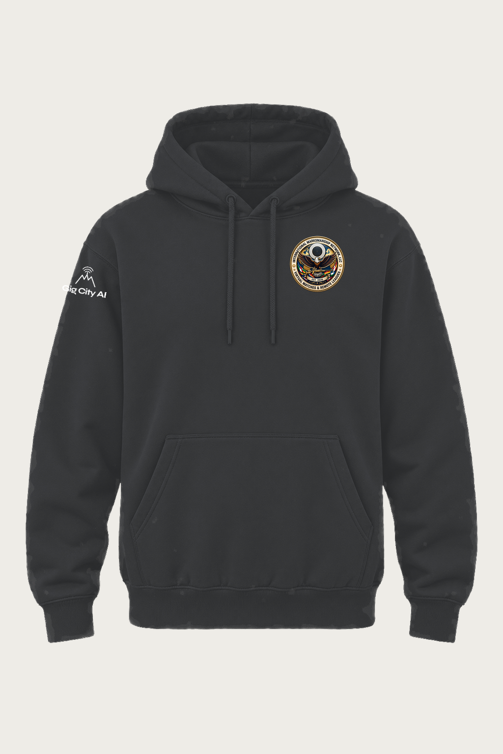 Frights & Sights Zombie Shootout Hoodie front with IMN chest seal