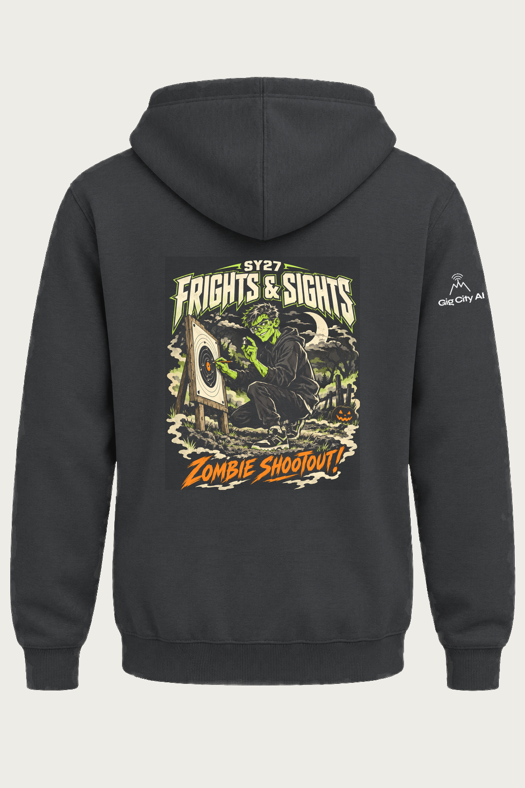 Frights & Sights Zombie Shootout Hoodie back design