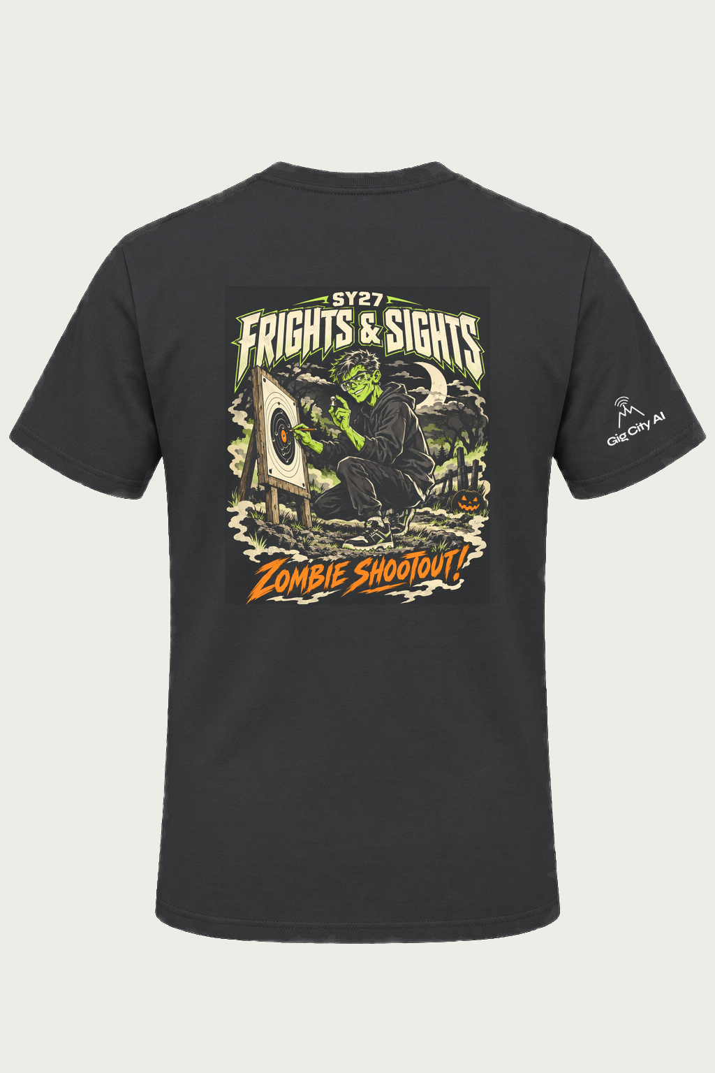 Frights & Sights Zombie Shootout T-shirt back design