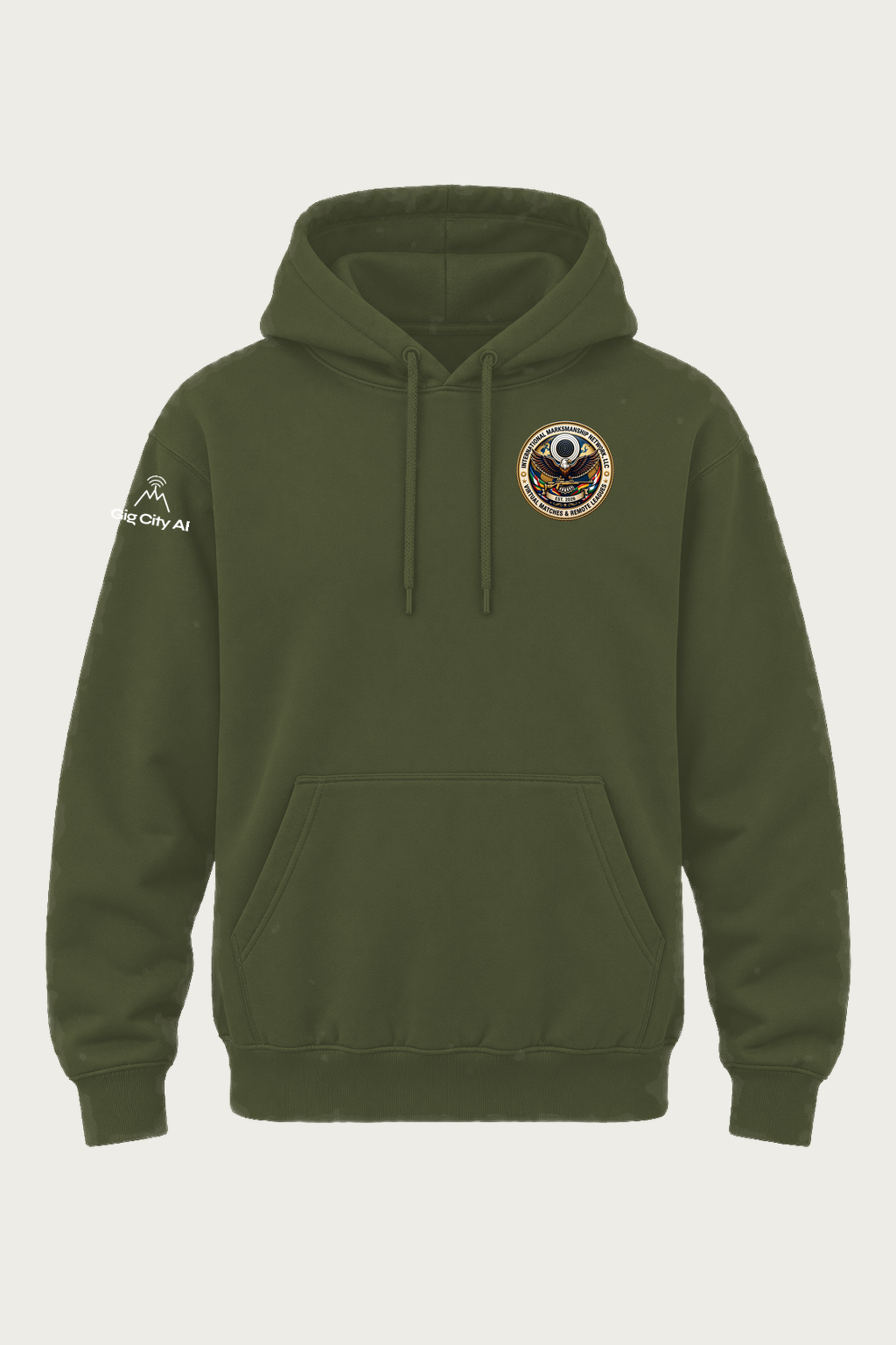 Bastogne Stand Hoodie front with IMN chest seal