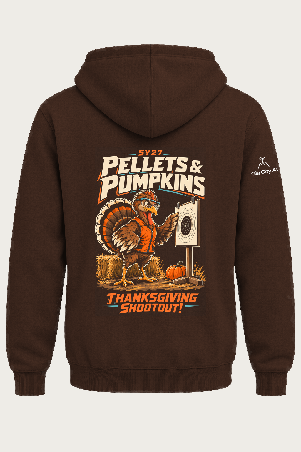 Pellets & Pumpkins Thanksgiving Shootout Hoodie back design