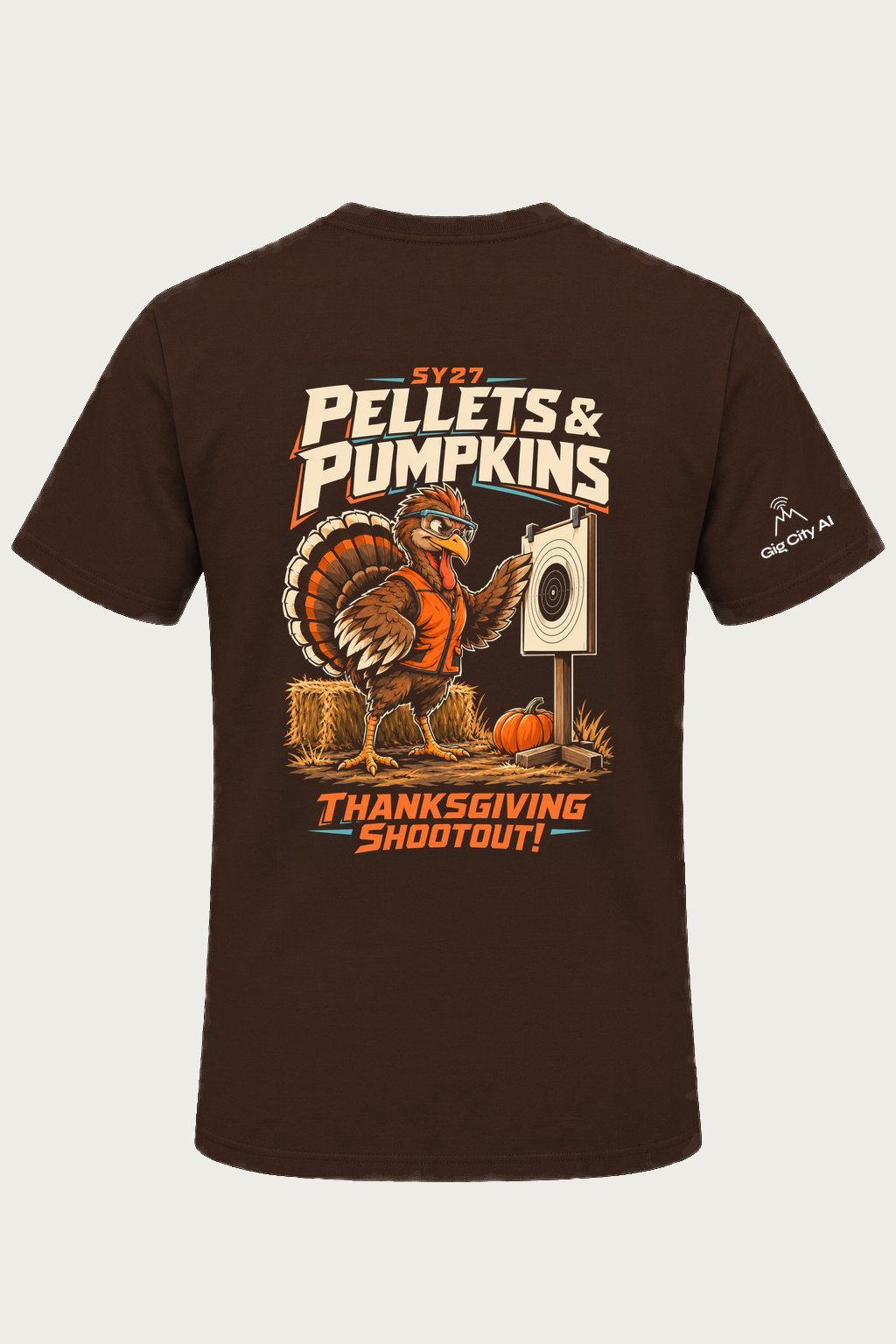 Pellets & Pumpkins Thanksgiving Shootout T-shirt back design